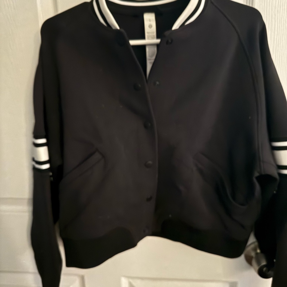 lululemon athletica Black Bomber Jacket with White Stripe Trim
